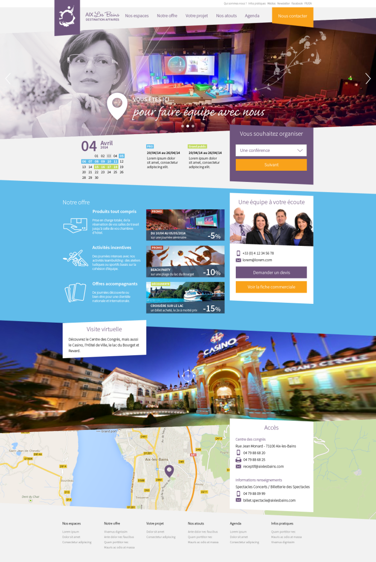 Page d'accueil site du Centre des congrès d'Aix les Bains