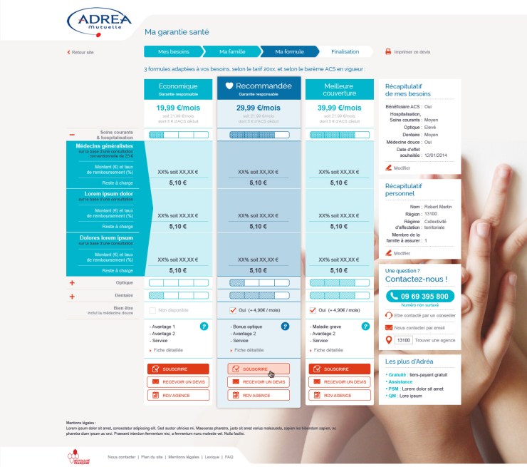 Tarificateur et formules Mutuelle Adrea
